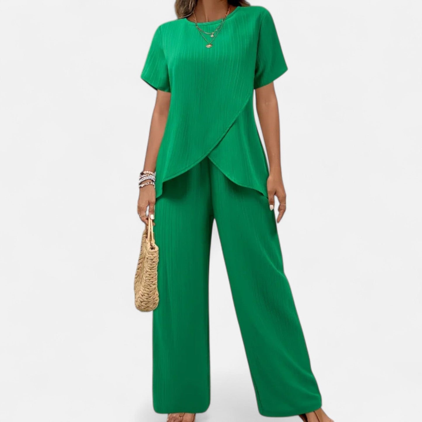 Old Monarchy | Women’s Asymmetrical Two-Piece Set – Textured Elegance with Wide-Leg Trousers & Sculpted Top